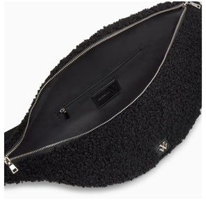 Sac banane oversize Annaelle noir en fausse fourrure