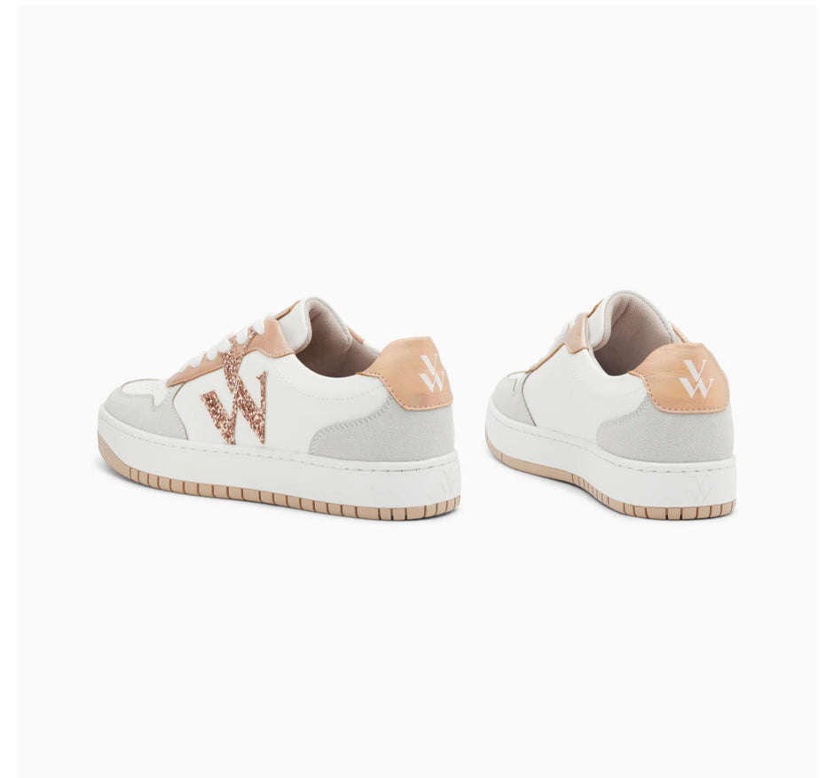 Baskets Monogramme Calie Blanc Et Rose Gold