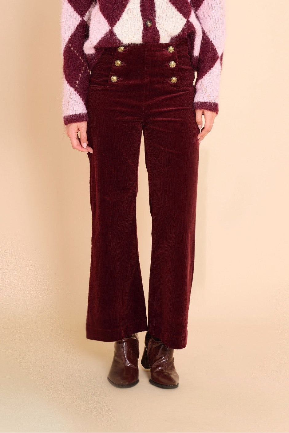 Pantalon Victorine Velours Bordeaux