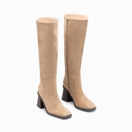 Bottes Rita Beiges À Talon Trapèze